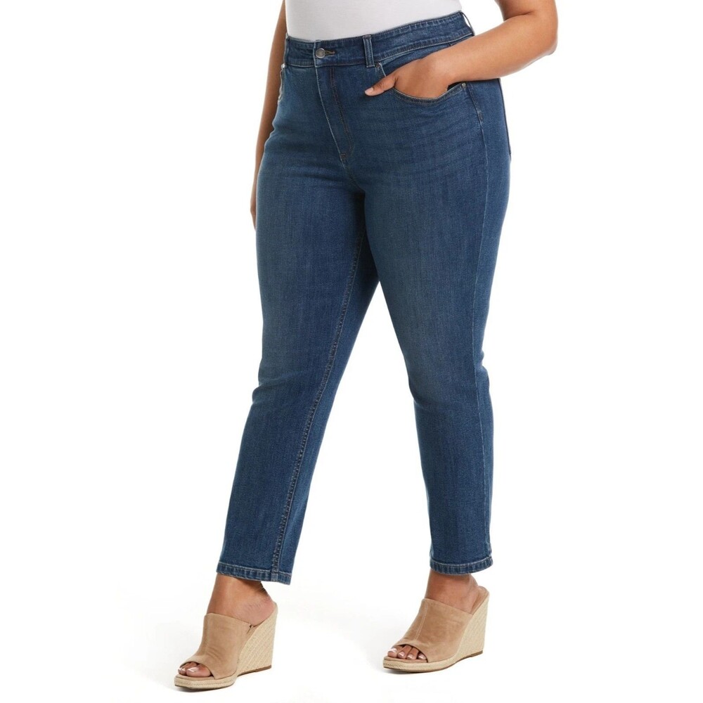 Rafaella Women's Plus Size Modern Fit Straight Leg Slim Ankle Jeans Blue 16W